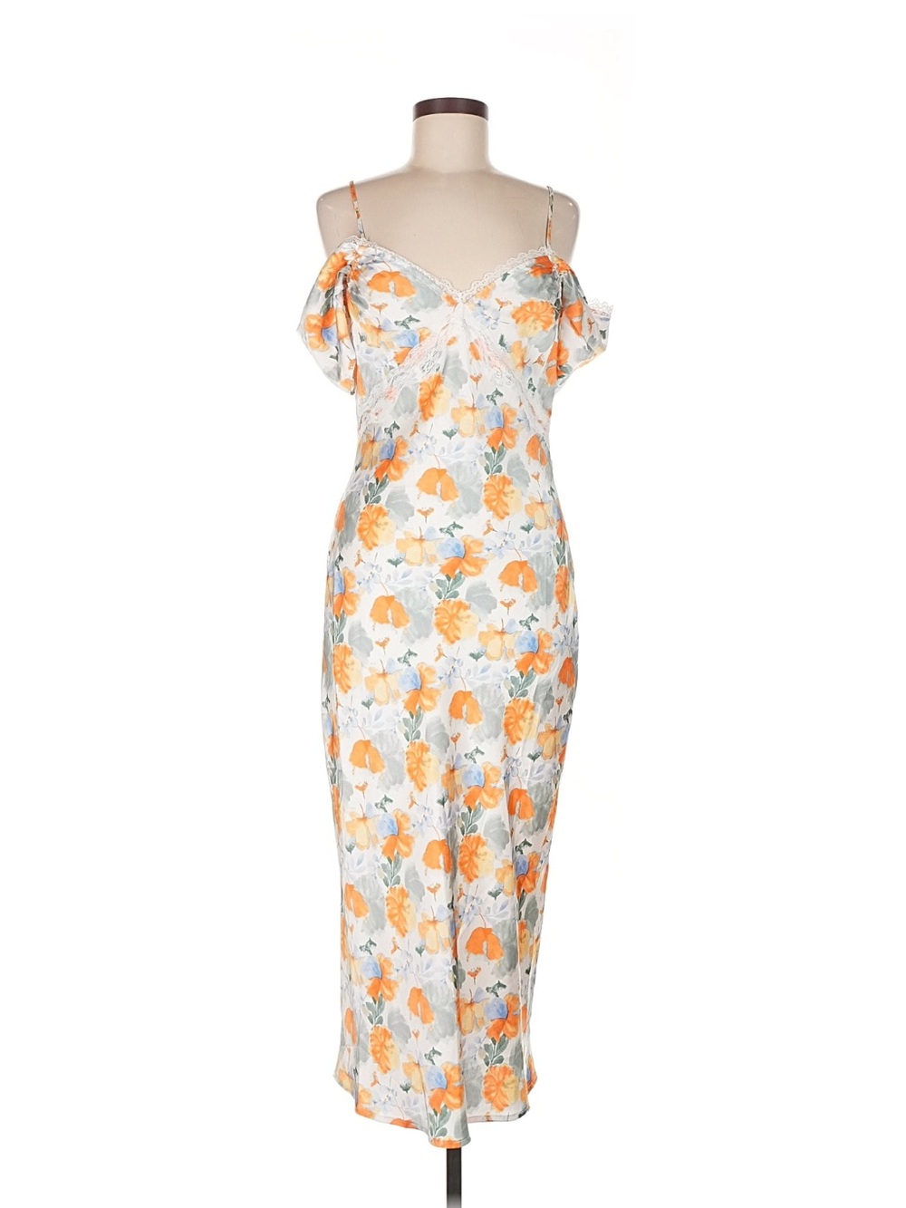 Lush Orange Floral Slip Midi Dress